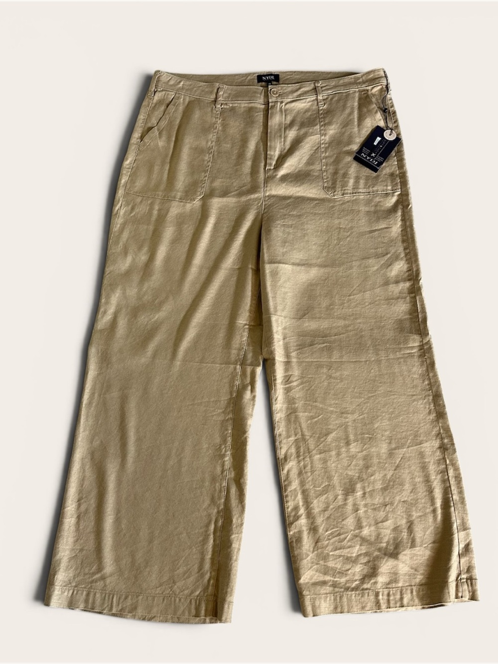 NYDJ Linen Blend Wide Leg Crop Pants Warm Sand Size 18 NWT - Picture 2 of 7